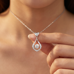 Sterling Silver Heart Diamond Teardrop Necklace