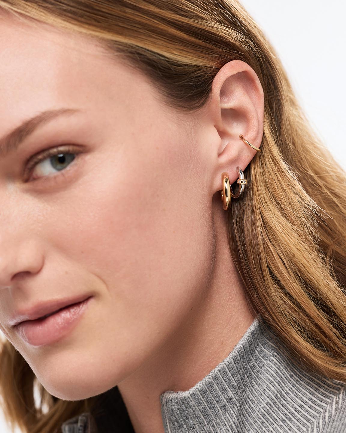 14K Gold Rhodium Plated Two Tone Edgy Hoop Earrings For Women Ana Luisa Cyrus