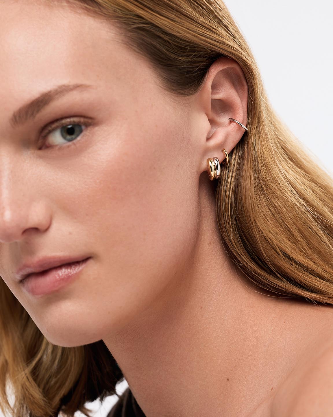 14K Gold Rhodium Plated Two Tone Hoop Earrings For Women Ana Luisa Asher Bold