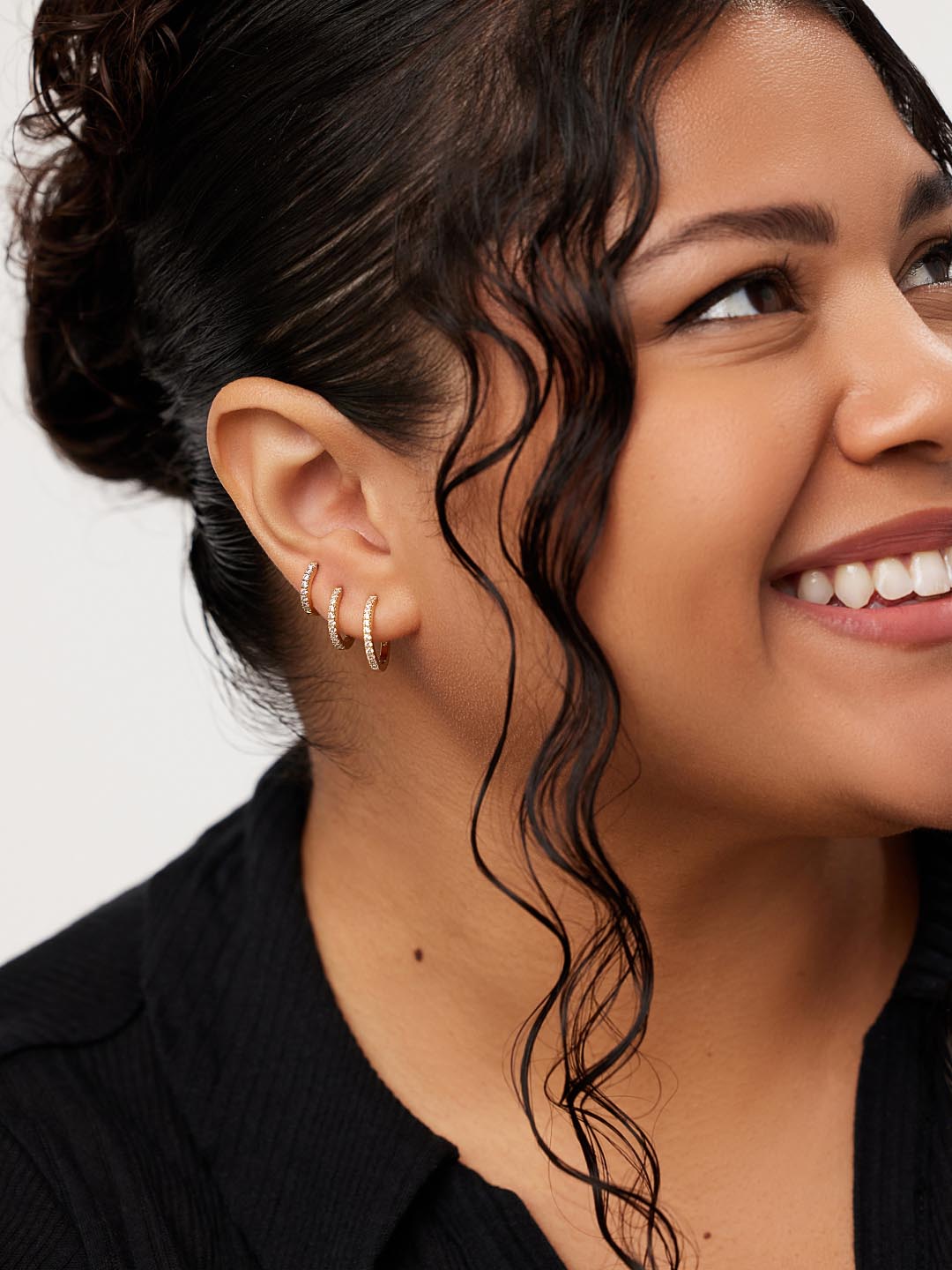 Gold Huggie Hoop Earrings - Pave Huggie Hoops
