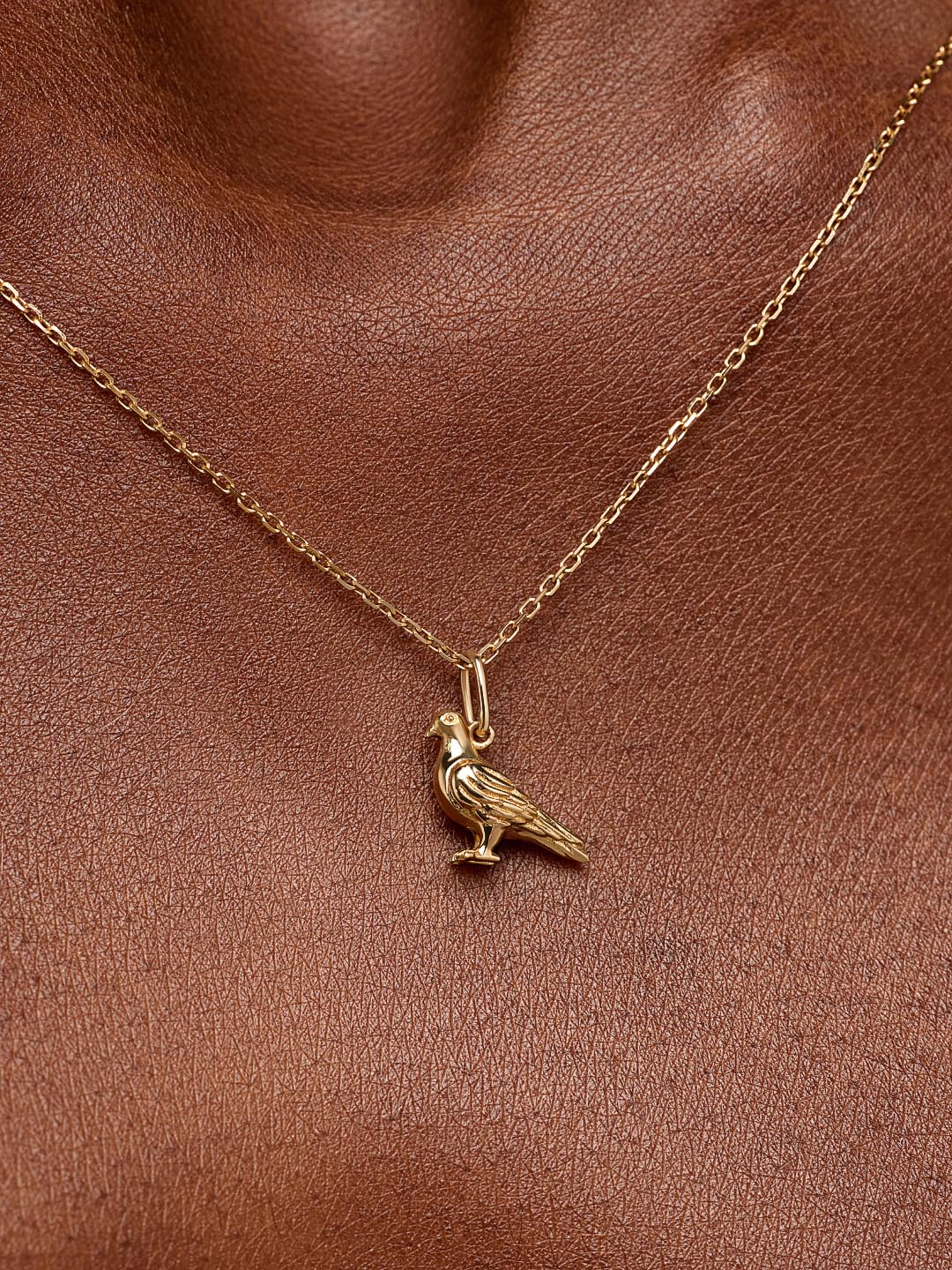 Solid Yellow Gold - Pigeon Charm Necklace
