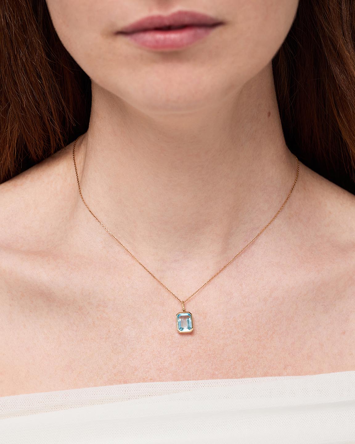 Solid Yellow Gold - Blue Topaz Spritz Necklace