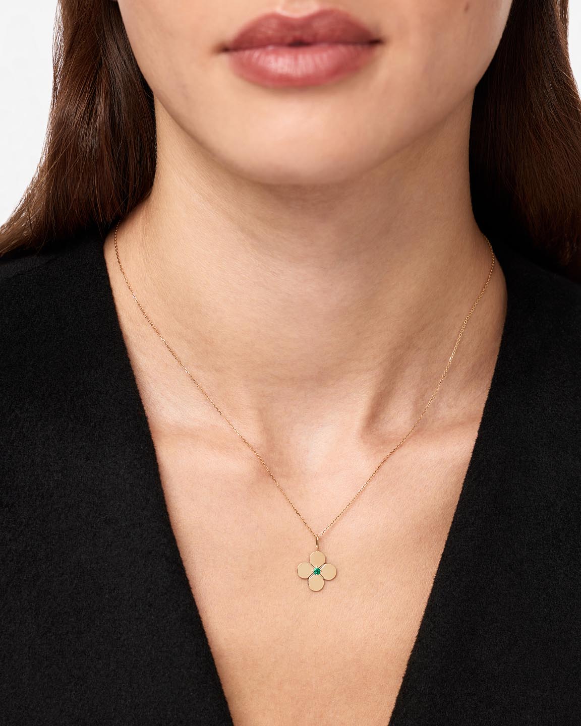 Solid Gold Emerald Solid Bloom Spring Ring Clasp Fine Green Flower Pendant Necklaces Ana Luisa Large Emerald Flower Charm Necklace