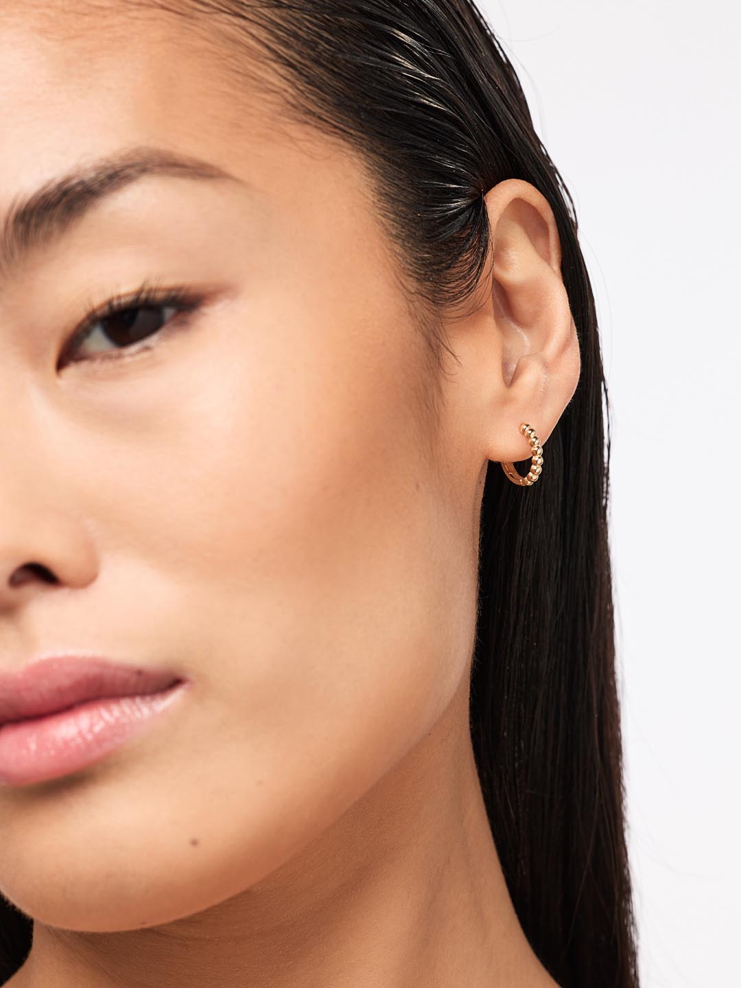 Small Gold Hoop Earrings - Gold Bead Huggie Hoops