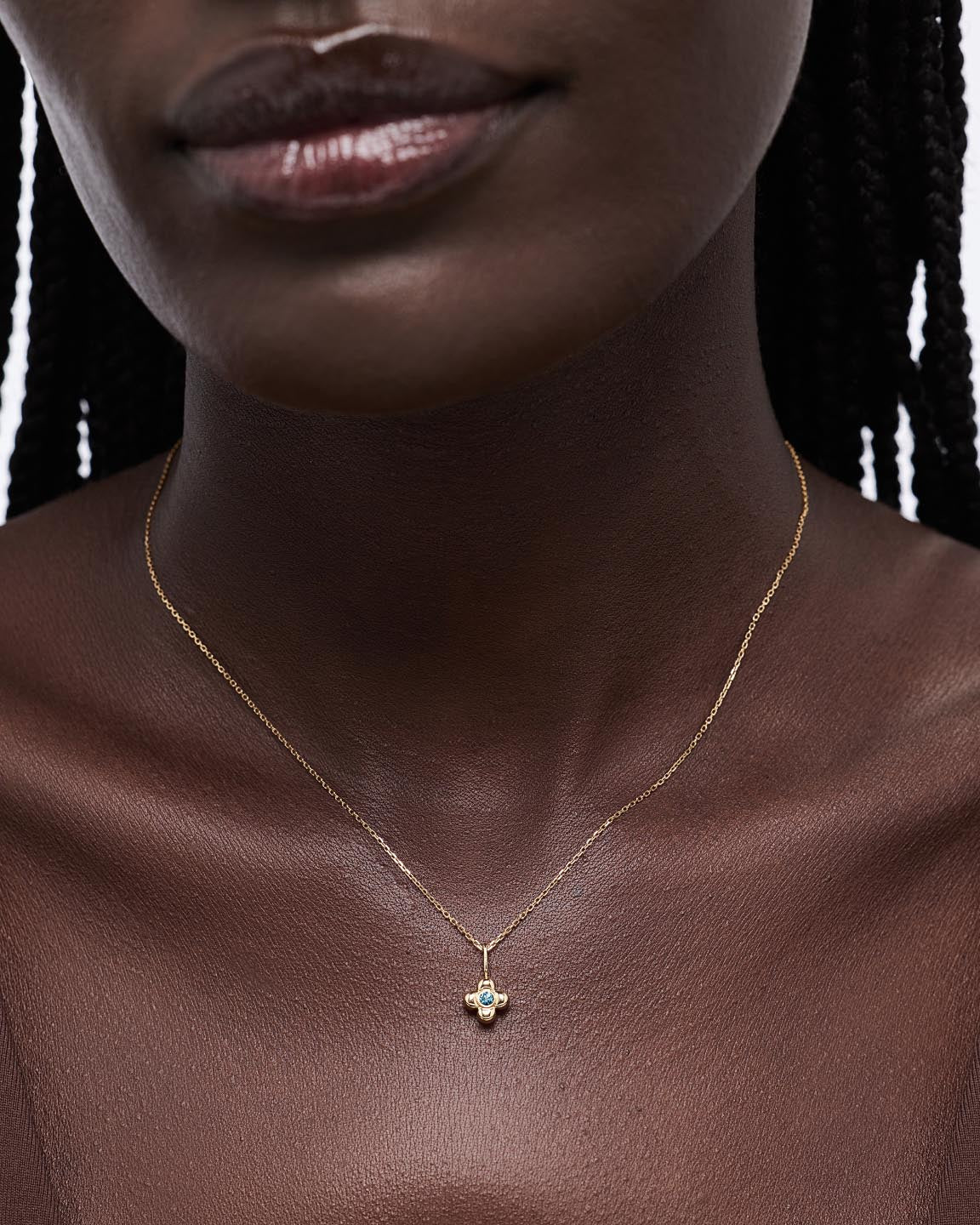Solid Yellow Gold - London Blue Topaz Mini Liora Necklace