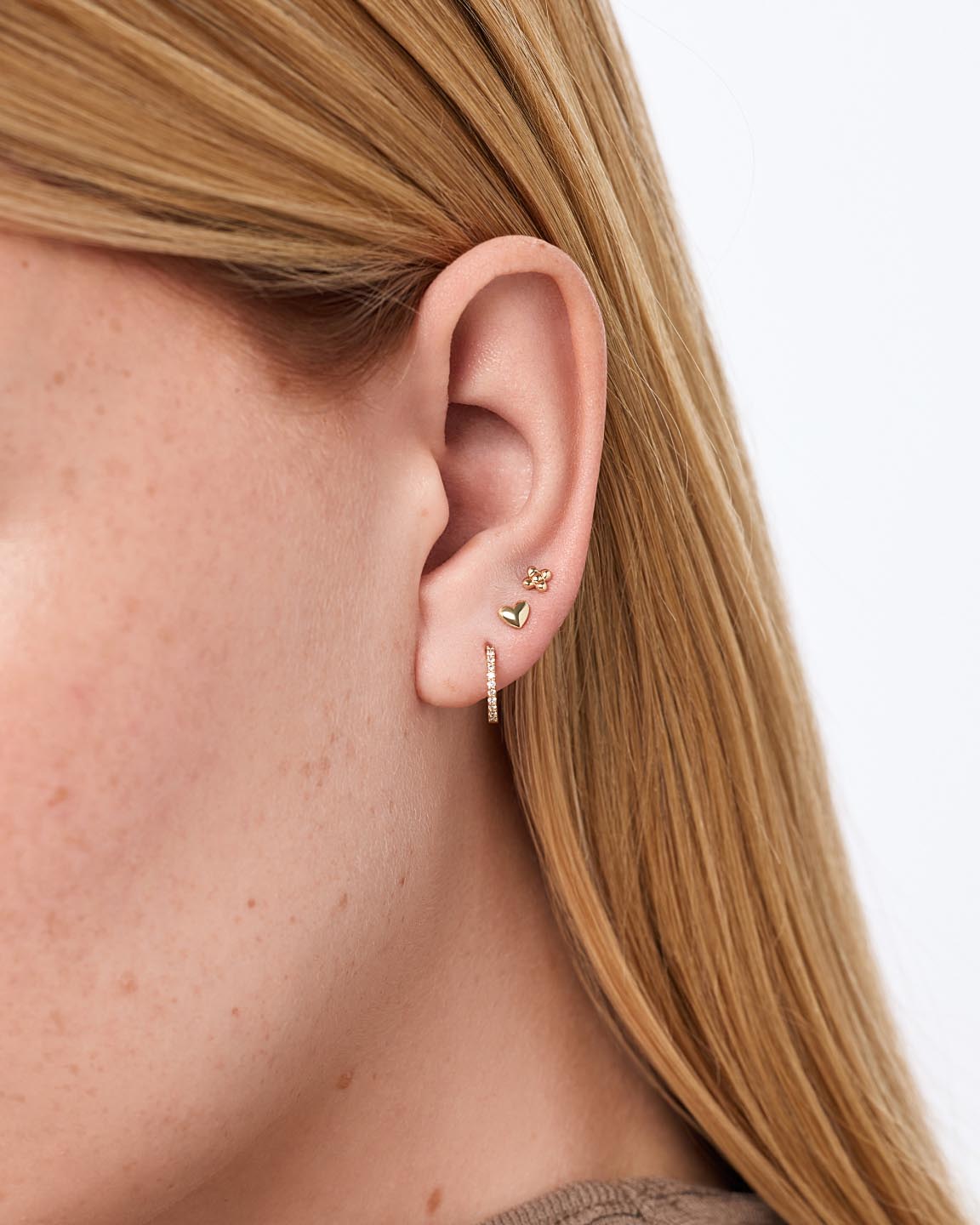 Solid Yellow Gold - Heart Flatback Single Stud