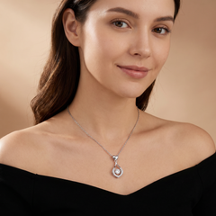 Sterling Silver Heart Diamond Teardrop Necklace