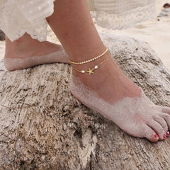2-Piece Starfish & Tennis Anklet Set