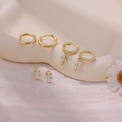 14K 3-Piece Dainty Cross Earrings Stack