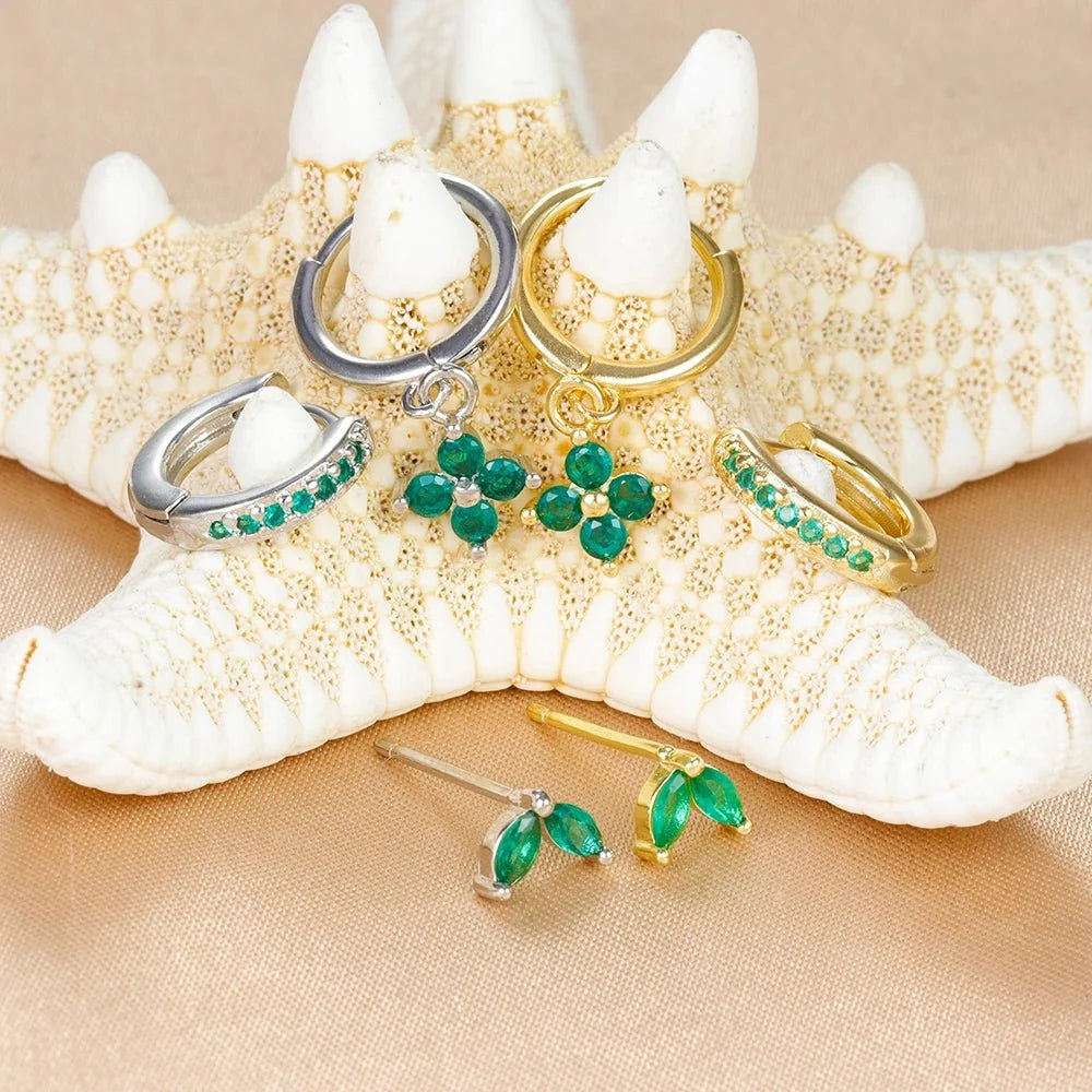 3pc Dainty Floral Huggie Whale Earrings Set - Veinci