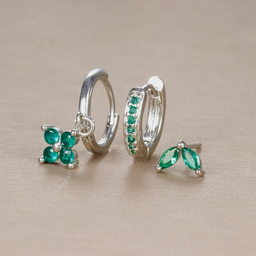 3pc Dainty Floral Huggie Whale Earrings Set - Veinci