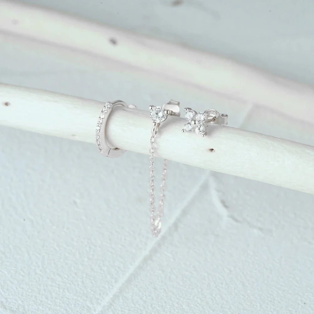 3pc Dainty Floral Tassel Chain Earrings Set - Veinci