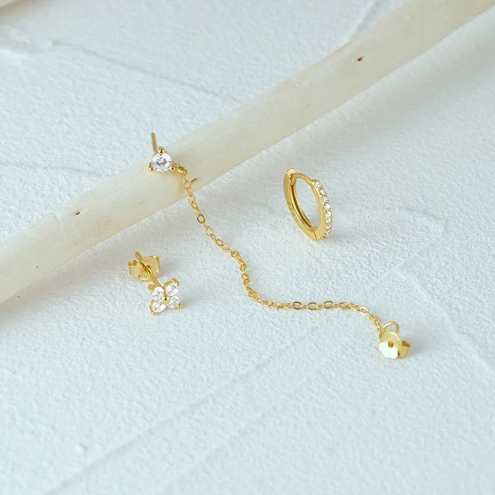 3pc Dainty Floral Tassel Chain Earrings Set - Veinci