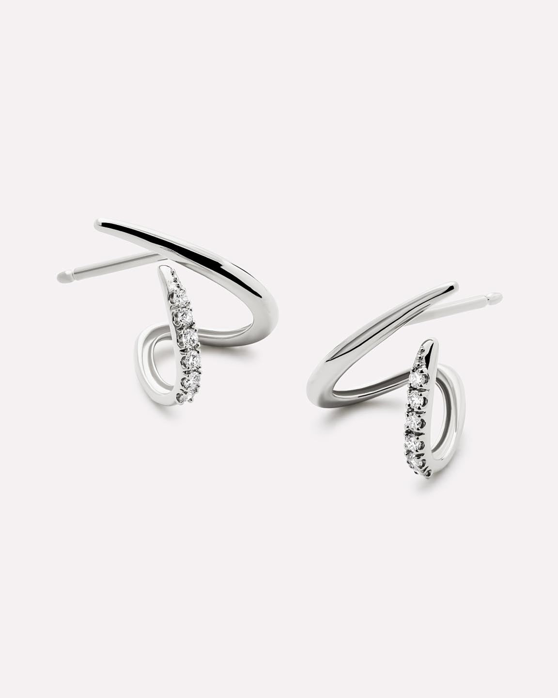 Solid White Gold - Diamond Aurora Huggie Studs