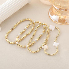 14K 4-Piece Beaded Cross Bracelet Stack