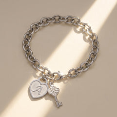 Chunky Clip Heart & Key Letter Initial Bracelet