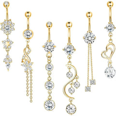 14G 6-Piece Diamond Accented Belly Button Jewelry