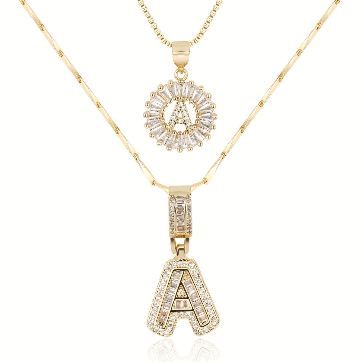 2-Piece 14K Diamond Letter Initial Necklaces