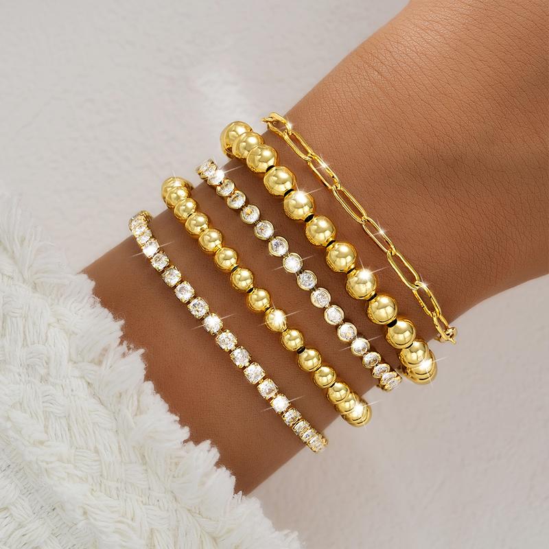 5-Piece Diamond Accented Gold Bracelet Stack