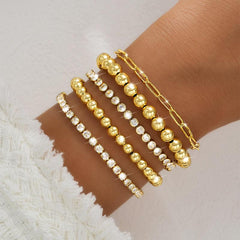 5-Piece Diamond Accented Gold Bracelet Stack