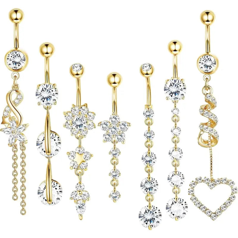 14G 6-Piece Diamond Accented Belly Button Jewelry