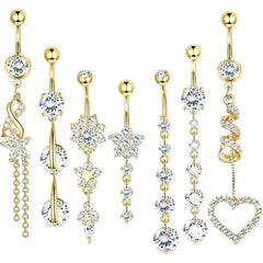 14G 6-Piece Diamond Accented Belly Button Jewelry