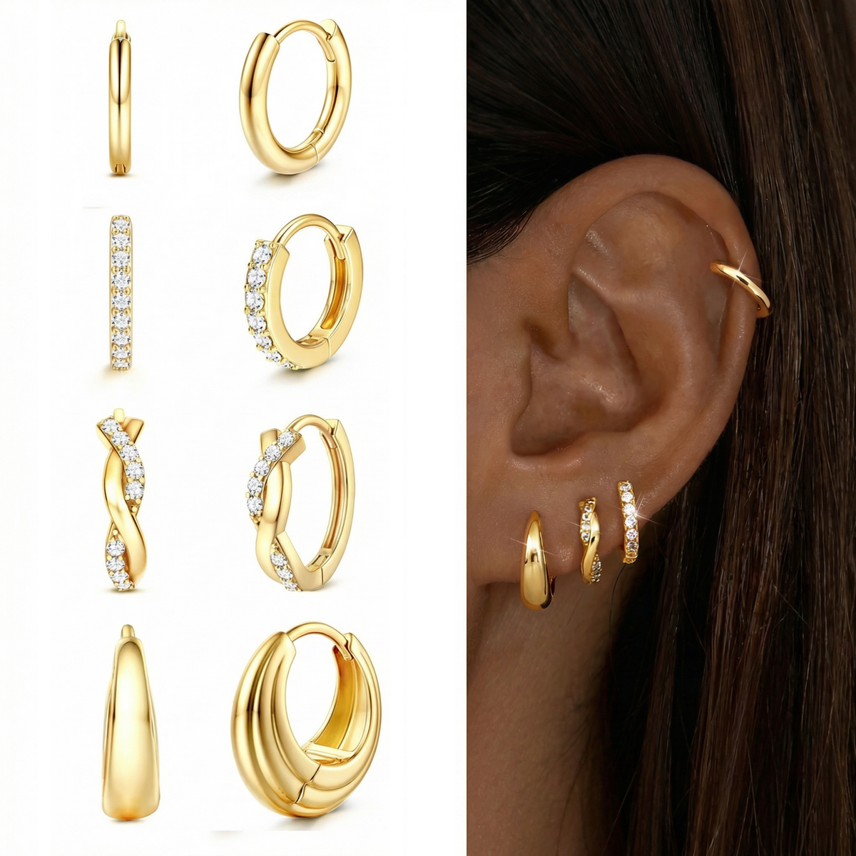8-Piece Classic Huggie Hoop Earrings Set