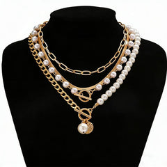 4-Piece Elegant Pearl Accented Necklace Stack