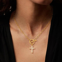 Dainty Diamond Cross Toggle Clasp Necklace