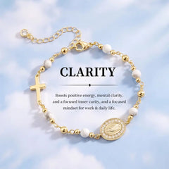 14K Beaded Cross & Virgin Mary Energy Bracelets