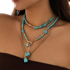3-Piece Boho Toggle Clasp Turquoise Accented Necklace Stack