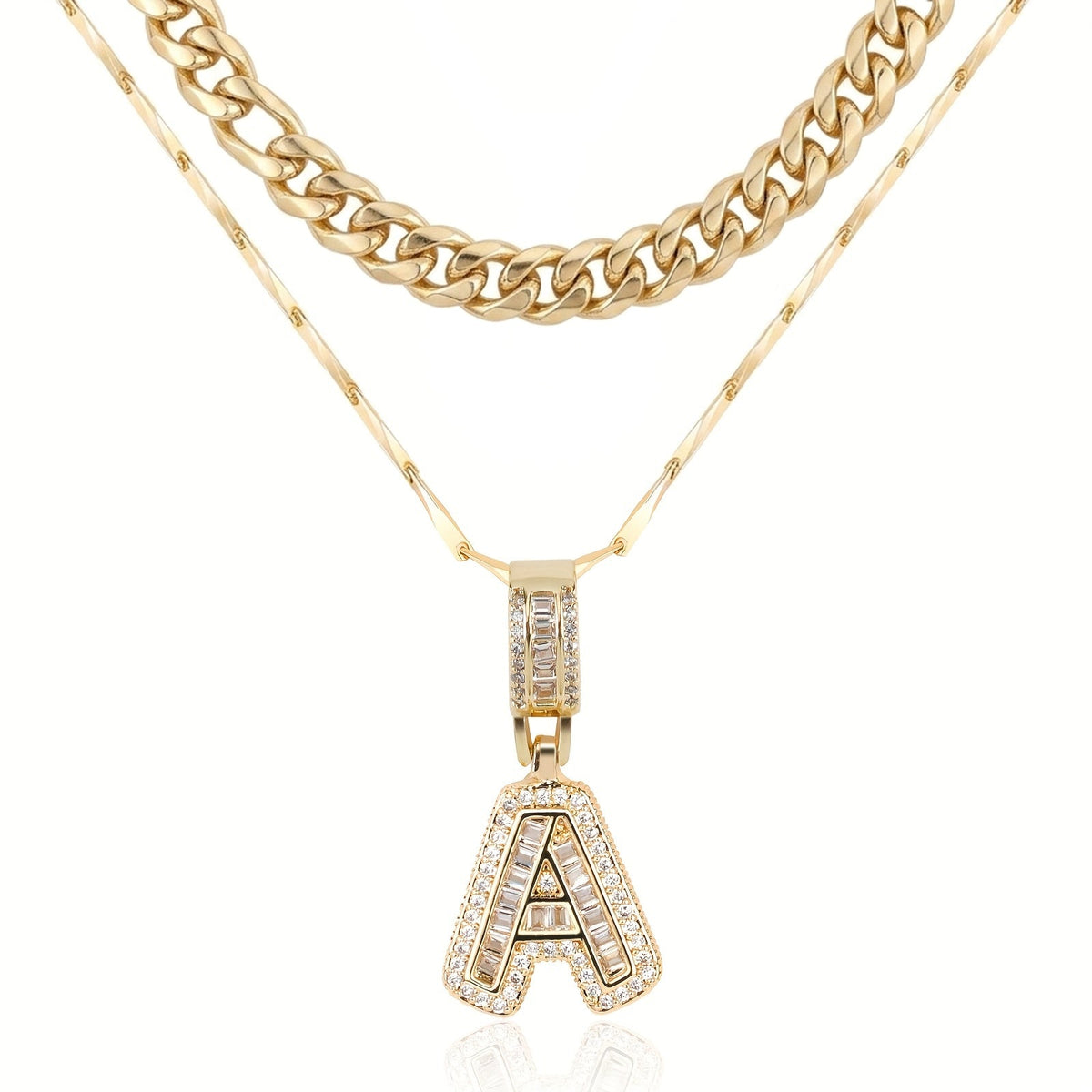 2-Piece 14K Layered Cuban & Initial Necklaces