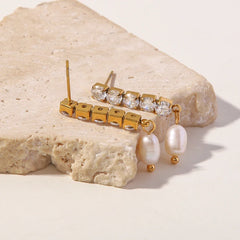 18K Dainty Diamond Tassel Pearl Dangle Earrings