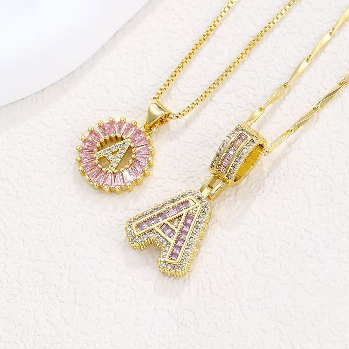 2-Piece 14K Diamond Letter Initial Necklaces (Limited Pink Edition)