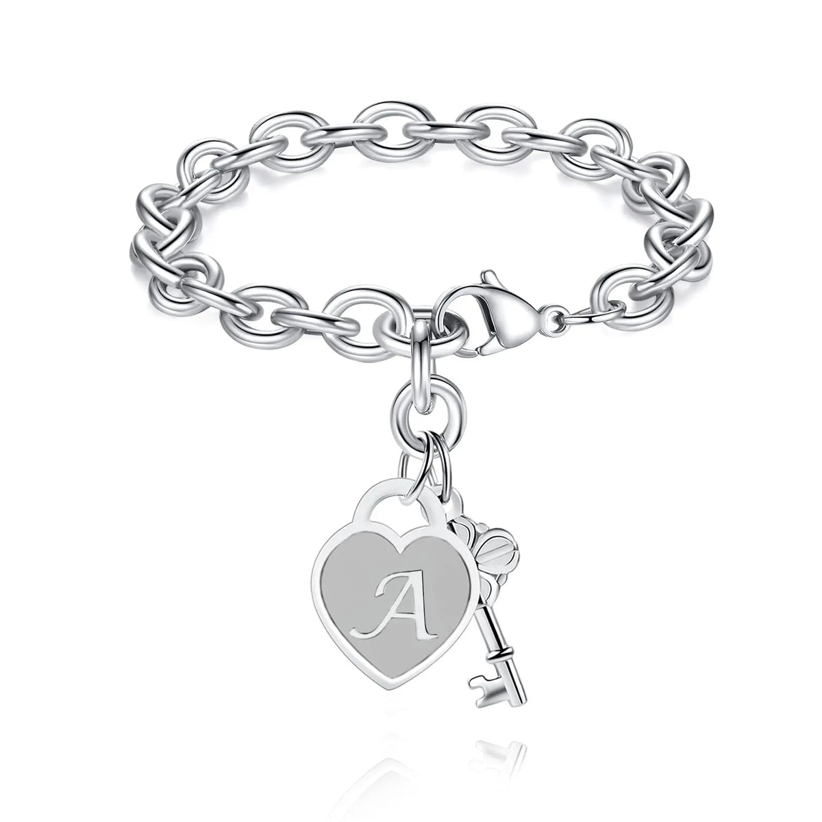 Chunky Clip Heart & Key Letter Initial Bracelet