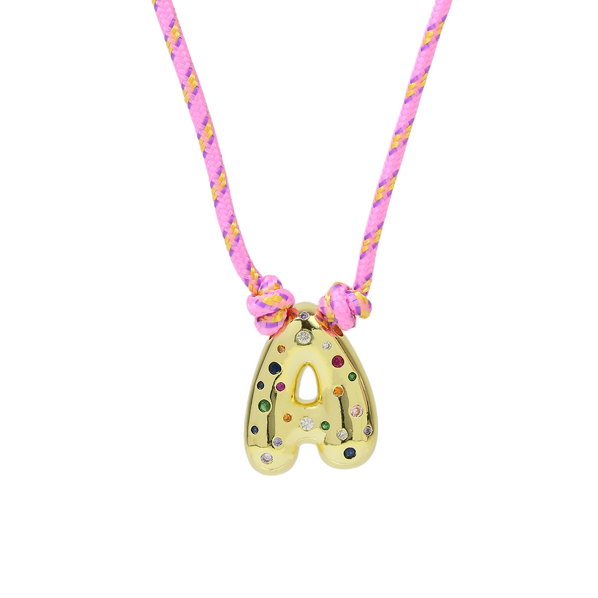 Chunky Gemstone Accented Initial Rope Necklace