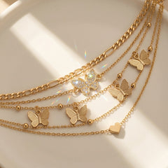 4-Piece Butterfly & Heart Anklet Stack