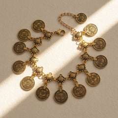Vintage Oxidized Round Charm Dangle Anklet