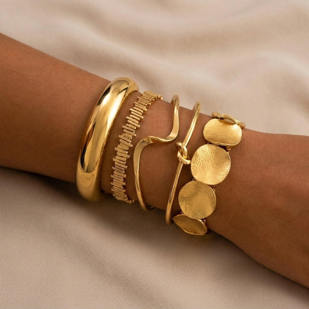14K 5-Piece Geometric Boho Bracelet Stack