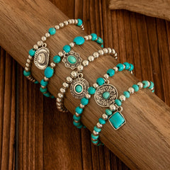 5-Piece Boho Style Turquoise Bracelet Stack
