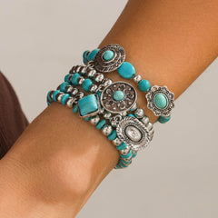 5-Piece Boho Style Turquoise Bracelet Stack