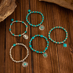 5-Piece Boho Style Turquoise Bracelet Stack