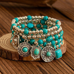 5-Piece Boho Style Turquoise Bracelet Stack