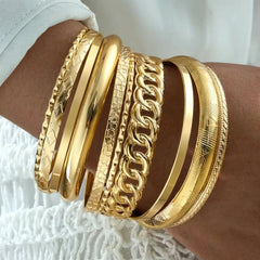 14K 10-Piece Chunky Variety Bracelet Stack