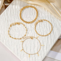 4-Piece Heart & Cross Anklet Stack