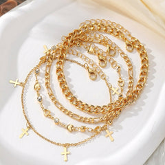 4-Piece Heart & Cross Anklet Stack