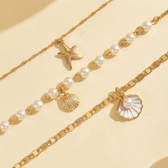 3-Piece Boho Starfish & Shell Layered Necklace Stack