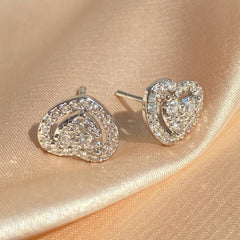 Elegant CZ Heart Stud Earrings
