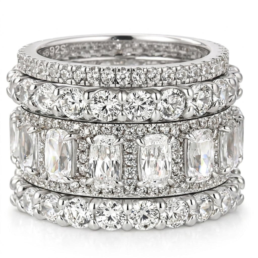 4-Piece Diamond Accented Stackable Rings Set