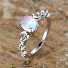 Crescent Moon Opal Center Ring